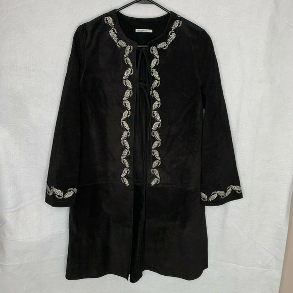 Alexa Chung x AG Walker Coat Embroidered Suede Leather Black XS - Picture 5 of 13